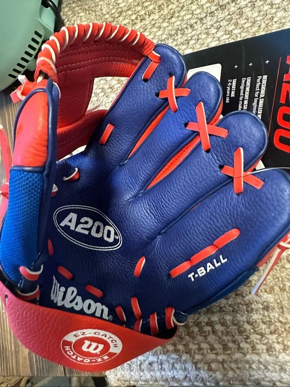 Wilson A200 EZ Catch 10" Glove - Left Hand Royal/Red Tee ball T-ball 2-4 years